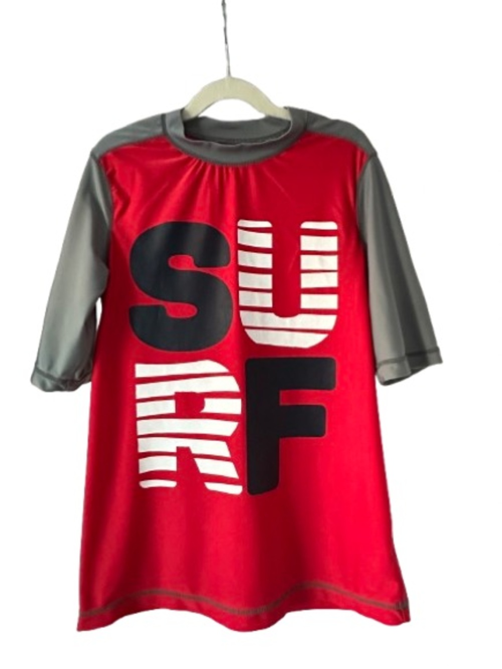 Old Navy Boy' L(10-12) Red & Gray with Red & Black'SURF' Print Rashguard T-shirt